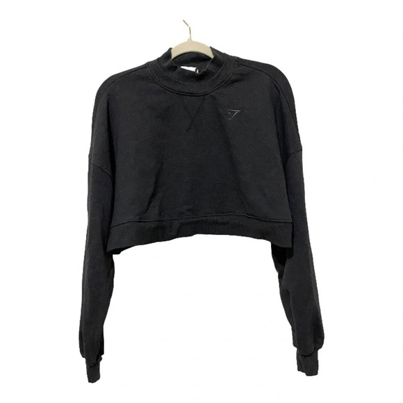 Gymshark Charcoal Gray Cropped Sweatshirt Large - Picture 1 of 8